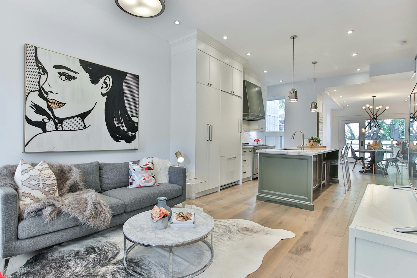 Open-plan living and kitchen with island